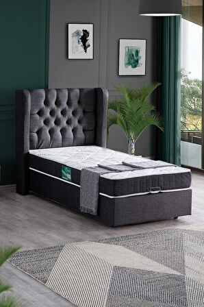 Riga Tek Kişilik Baza Başlık Comfort Yatak Seti, Krem