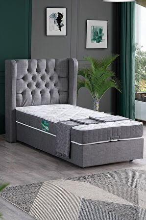 Riga Tek Kişilik Baza Başlık Comfort Yatak Seti, Krem