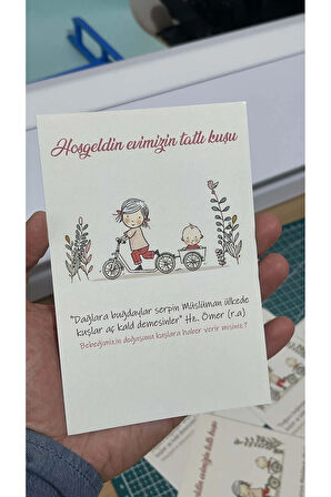 Hoşgeldin Evimizin Tatlı Kuşu Yazılı Yenidoğan Kartı 9x15 cm 49 Adet