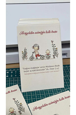 Hoşgeldin Evimizin Tatlı Kuşu Yazılı Yenidoğan Kartı 9x15 cm 49 Adet