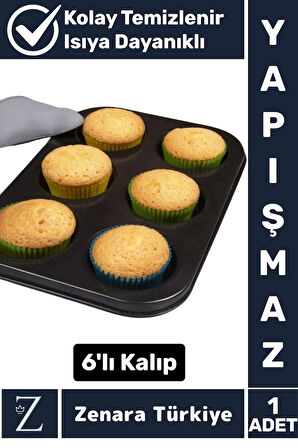 Yüksek Kalite Isıya Dayanıklı Yanmaz Yapışmaz Kolay Temizlenir Kek Brownie Cupcake 6lı Muffin Kalıbı