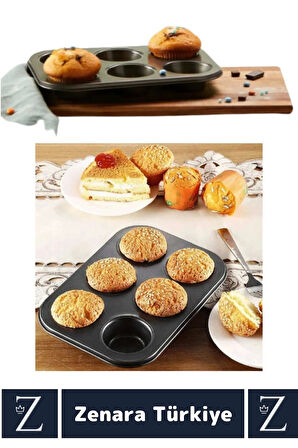 Yüksek Kalite Isıya Dayanıklı Yanmaz Yapışmaz Kolay Temizlenir Kek Brownie Cupcake 6lı Muffin Kalıbı