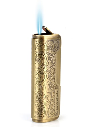 Conquistador Tek Torch Pürmüz Gold İşlemeli Metal Puro Çakmağı CNQ-031
