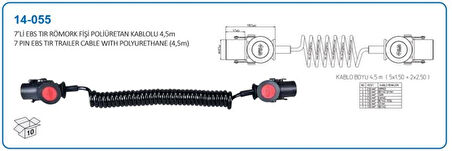 Unıversal Truck Tir Ebs Kablosu 4.5 Metre Polıuretan Yedili Romork - Aksa 14-055
