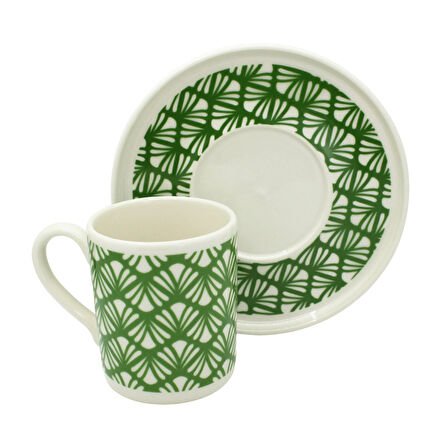 Yeşil Yaprak Desenli 6 Kişilik Porselen Kahve Fincan Takımı