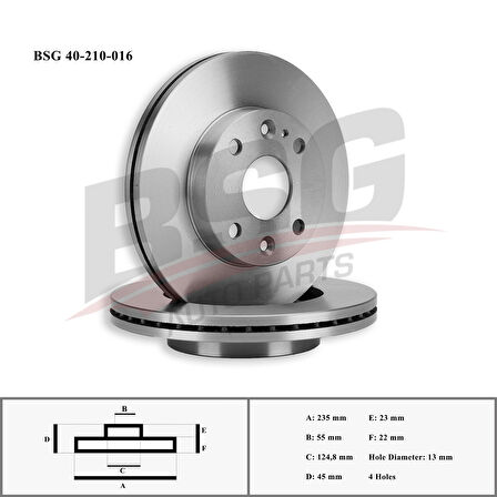 Kore Fren Diski Ön - Adet : 235 X 4 Havalı - Bsg 40-210-016