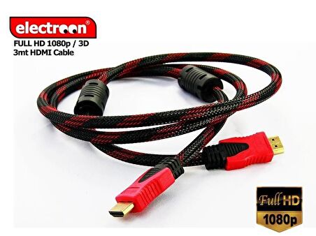 electroon 3Metre Örgülü HDMI Kablo - Kargo Ücretsiz