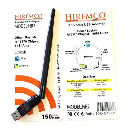 Hiremco 5370 USB WiFi Anten - 5dbi Antenli Kargo Ücretsiz