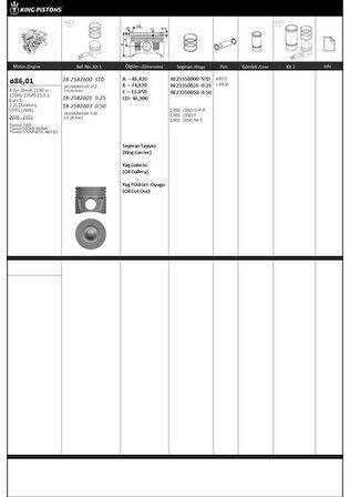 Ford Motor Piston+segmanı ( Riken )  86,01+stdmm Cap Transıt 330s Transıt 350m/350mf Transıt 370m-410l-46 - Kingpiston 18-2582600