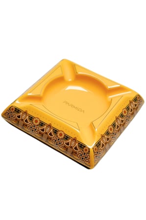 Parmida Sarı Yaprak Desenli Dörtlü Porselen Puro Küllüğü - TR9717