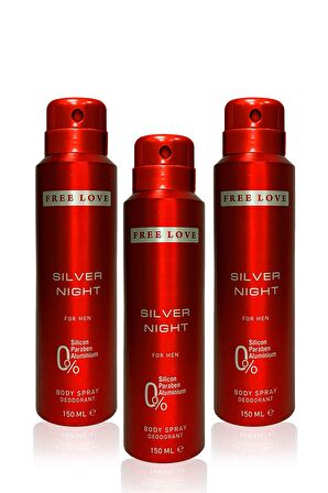 Free Love Silver Pudrasız Erkek Sprey Deodorant 150 ml x 3