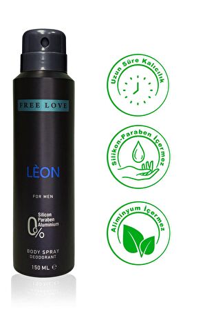 Free Love Leon Pudrasız Leke Yapmayan Erkek Sprey Deodorant 150 ml x 6