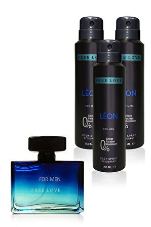 Free Love Leon EDP Erkek Parfüm 100 ml ve Deodorant 150 ml 3 Adet