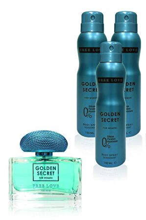 Free Love Golden Secret EDP Kadın Parfüm 100 ml ve Deodorant 150 ml 3 Adet