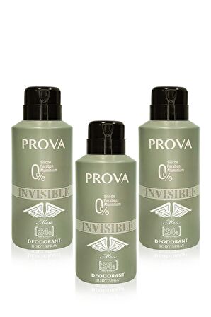 Prova Invisible Pudrasız Leke Yapmayan Erkek Sprey Deodorant 150 ml x 3