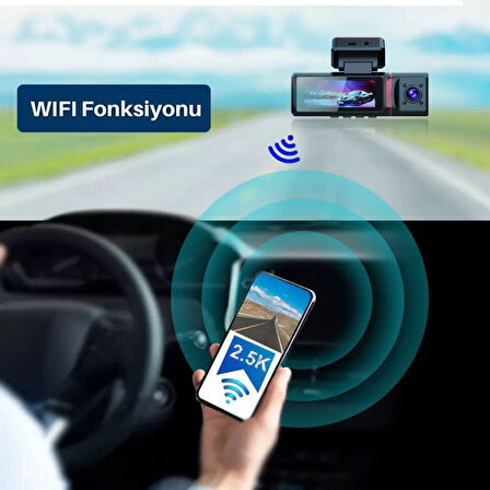 4K Ultra HD 3 Kameralı Ön, iç ve Arka Wifi GPS G-Sensör Park Modu Dashcam Kamera