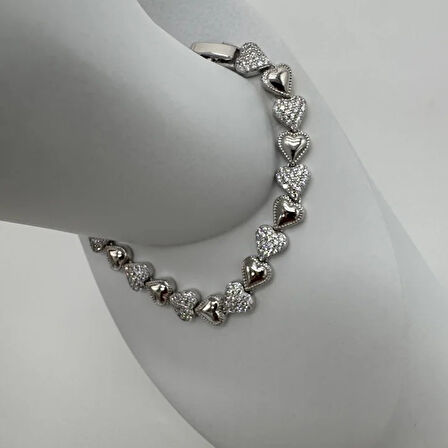 Özel Seri Silver Queen Taşlı Kalp Detay Bileklik - Silver