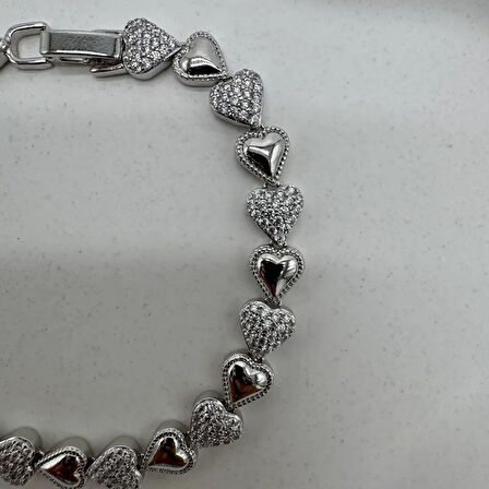 Özel Seri Silver Queen Taşlı Kalp Detay Bileklik - Silver