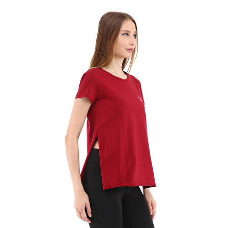 Raru Kadın %100 Pamuk Bisiklet Yaka T-Shirt FUMUS BORDO