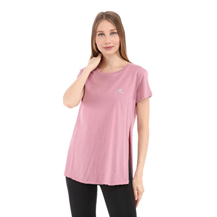 Raru Kadın %100 Pamuk Bisiklet Yaka T-Shirt FUMUS PEMBE
