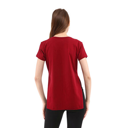 Raru Kadın %100 Pamuk V Yaka T-Shirt FRAGUM BORDO