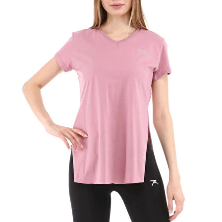 Raru Kadın %100 Pamuk V Yaka T-Shirt FRAGUM PEMBE