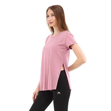 Raru Kadın %100 Pamuk V Yaka T-Shirt FRAGUM PEMBE