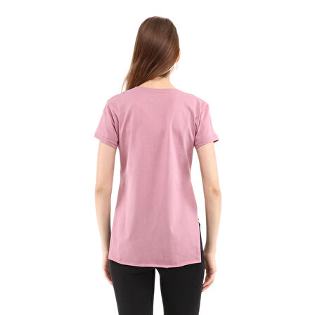 Raru Kadın %100 Pamuk V Yaka T-Shirt FRAGUM PEMBE