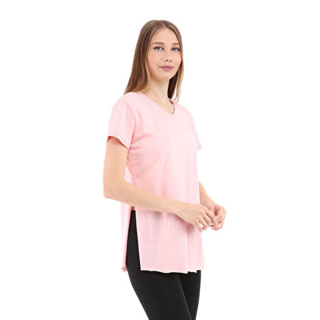 Raru Kadın %100 Pamuk V Yaka T-Shirt FRAGUM PEMBE