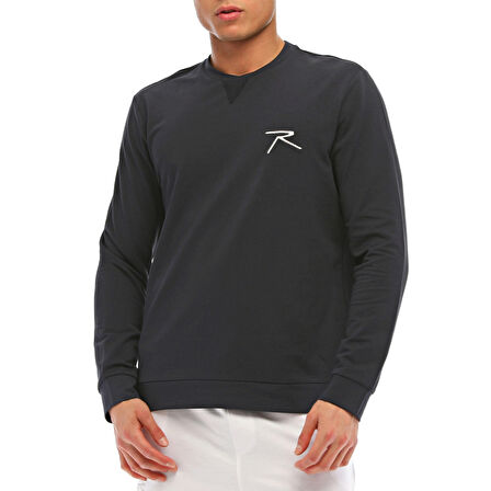 Raru Pamuklu Bisiklet Yaka Basic Sweatshirt OMNIS LACİVERT