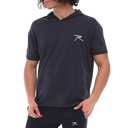 Raru Pamuklu Kapüşonlu Kısa Kollu Sweatshirt OCULUS LACİVERT