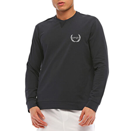 SPQR Pamuklu Bisiklet Yaka Basic Sweatshirt SATURN LACİVERT