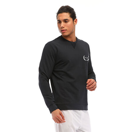 SPQR Pamuklu Bisiklet Yaka Basic Sweatshirt SATURN LACİVERT