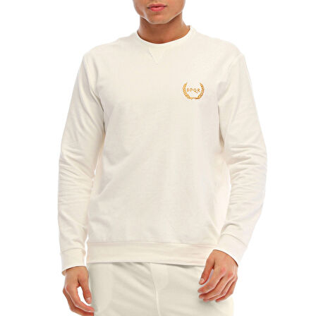 SPQR Pamuklu Bisiklet Yaka Basic Sweatshirt SATURN EKRU