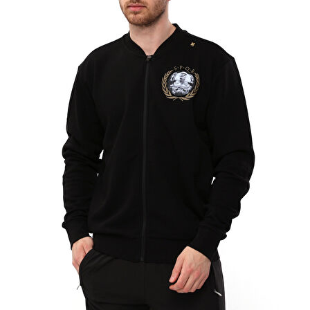 SPQR Erkek Baskılı Fermuarlı Sweatshirt AUREUS SİYAH