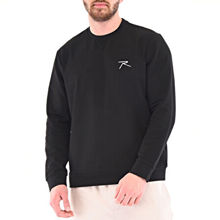 Raru Pamuklu Bisiklet Yaka Basic Sweatshirt PORTA SİYAH