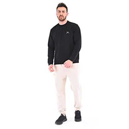 Raru Pamuklu Bisiklet Yaka Basic Sweatshirt PORTA SİYAH