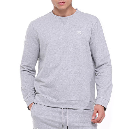 Raru Pamuklu Bisiklet Yaka Basic Sweatshirt PORTA GRİ MELANJ