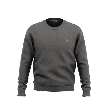 Raru %100 Pamuk Bisiklet Yaka Unisex Basic Sweatshirt AUDAX ANTRASİT MELANJ