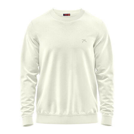 Raru %100 Pamuk Bisiklet Yaka Unisex Basic Sweatshirt AUDAX EKRU