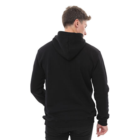 Raru Erkek Pamuklu Kapüşonlu Kalın Basic Sweatshirt LEPIDUS SİYAH