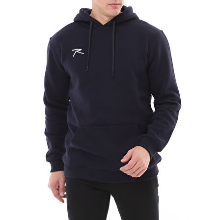 Raru Erkek Pamuklu Kapüşonlu Kalın Basic Sweatshirt LEPIDUS LACİVERT