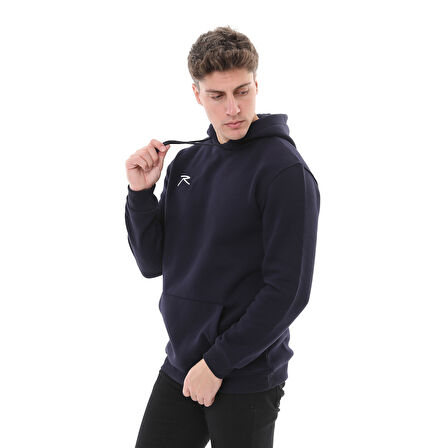 Raru Erkek Pamuklu Kapüşonlu Kalın Basic Sweatshirt LEPIDUS LACİVERT
