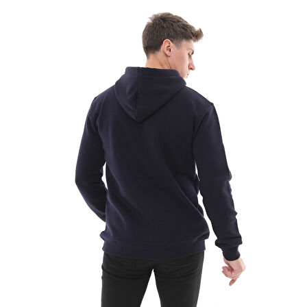 Raru Erkek Pamuklu Kapüşonlu Kalın Basic Sweatshirt LEPIDUS LACİVERT