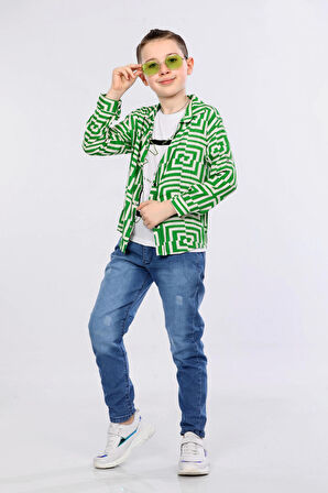 Mornio Erkek Çocuk 3'lü Takım  Desenli Gömlek, Tişört ve Kot Pantolon MRN2436