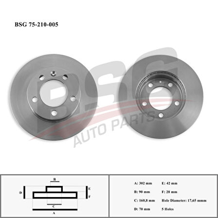 Renault Fren Diski Ön - 302mm Adet Fiyatıdır(kutu İçi 2adet) - Bsg 75-210-005