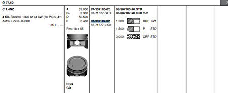 Opel Motor Piston+segman Komple (78,10mm) 0,50 Corsa B Astra F X14xe Astra G X14xe Z14xe - Goetze 8771677050000g