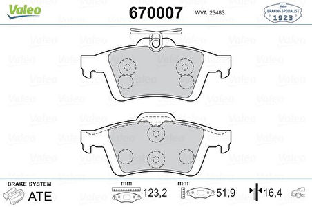 Renault Fren Balatası Arka Laguna 01> Latıtude 11> Vel Satıs 02> Espace 02> / Vectra C 02>08 02>08 Signum 03 - Valeo 670007