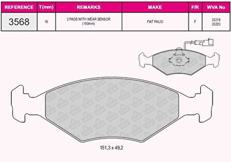 Fiat On Fren Balatası Palıo Siena 1.6 Fisli - Beser 3568