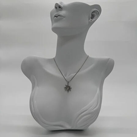Çelik Silver Güneş Detay Kolye - Silver